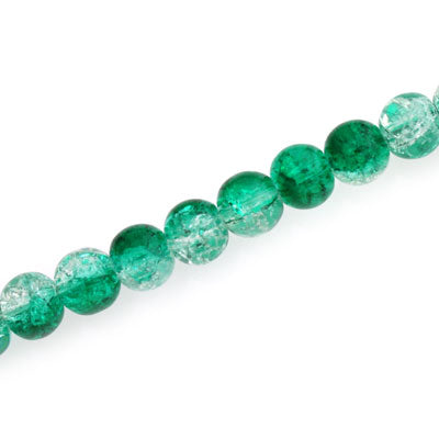 6 MM ROUND GLASS CRACKLE BEADS GREEN / CLEAR - 140 PCS