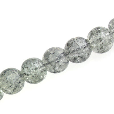 10 MM ROUND GLASS CRACKLE BEADS GREY - 74 PCS