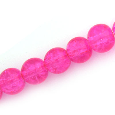 10 MM ROUND GLASS CRACKLE BEADS PINK - 74 PCS
