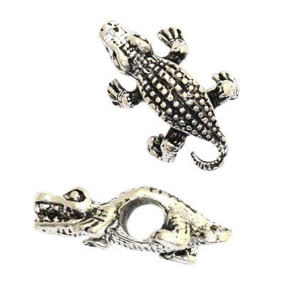 24 MM (5 MM HOLE) SILVER CROCADILE BEADS - 4 PCS