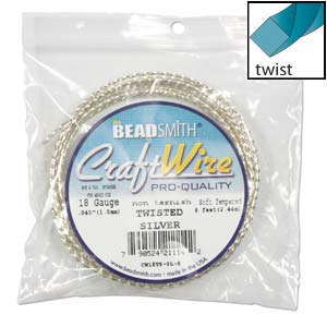 18  GAUGE SILVER TWISTED SQUARE  BEADSMITH NON-TARNISH WIRE 8FT