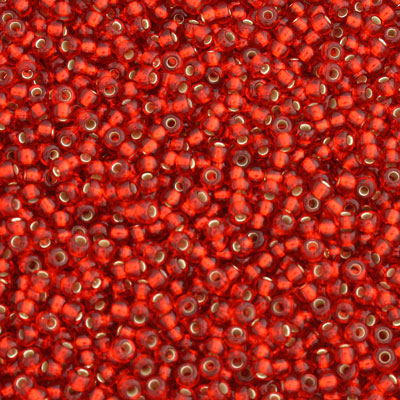 #9/0 ROCAILLES  - APPROX 40G - SILVER LINED LIGHT RED