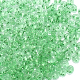 2.5 x 5mm transparent green twin beads 15g