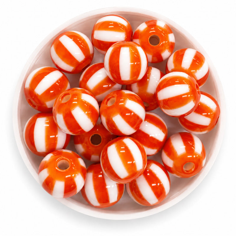 12mm Acrylic Round Stipe Beads - 20 Pieces