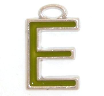 16mm E green enamel charm