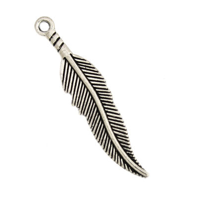 FEATHER CHARM 35 MM SILVER - 10 PCS