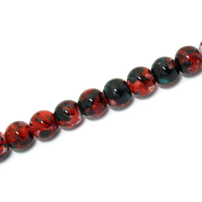 6 MM ROUND GLASS BEADS RED / TEAL - 150 PCS