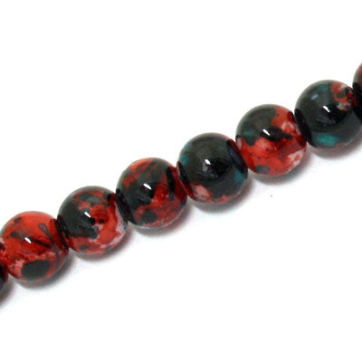 8 MM ROUND GLASS BEADS RED / TEAL - 105 PCS