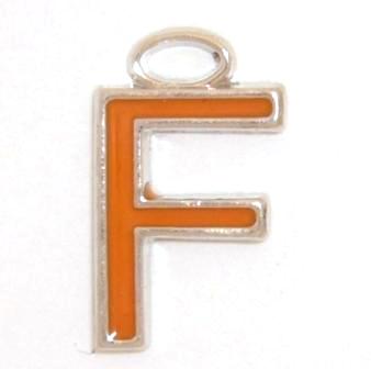 16mm F orange enamel charm