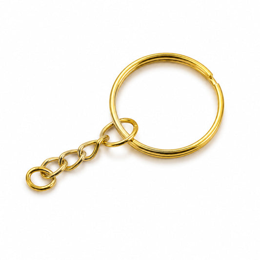 25mm Gold Key Ring with Chain - 12pcs
