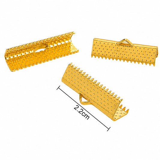 22x7mm Gold Leather Ends / Ribbon Clamps - 10pcs