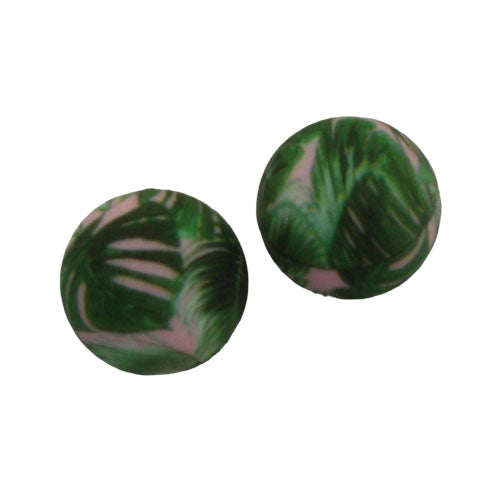 15 MM ROUND SILICONE BEADS GREEN AND PINK PLANT- 2 PCS