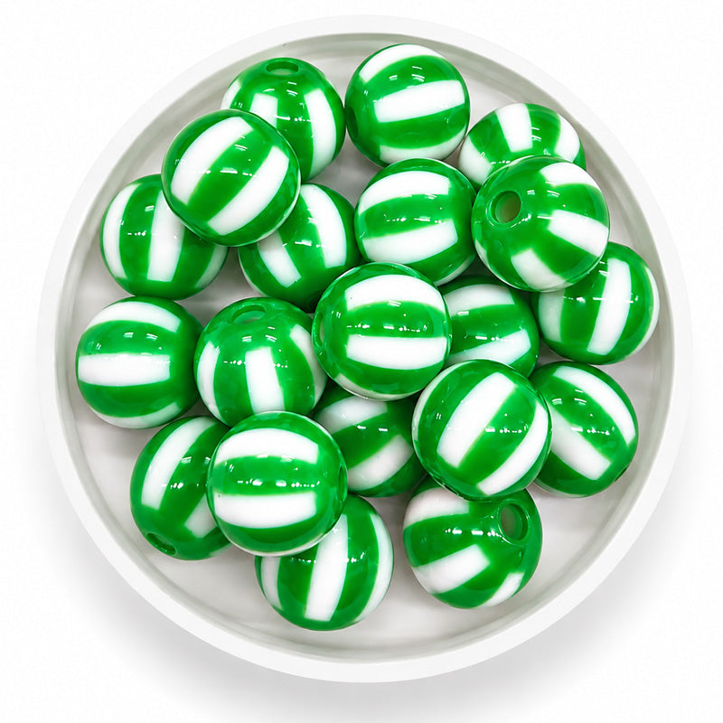 12mm Acrylic Round Stipe Beads - 20 Pieces