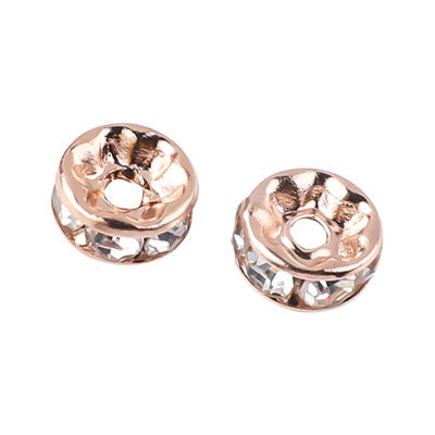 8MM RHINESTONE RONDELLE SPACER ROSE GOLD / CLEAR - 8 PCS