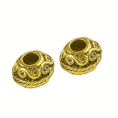 12 X 8 MM (4.5 MM HOLE) GOLD LARGE HOLE BEADS - 5 PCS