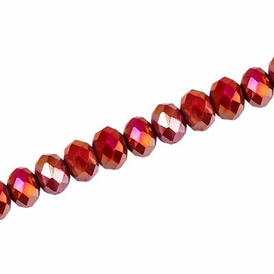 8 X 6 MM CRYSTAL RONDELLE BEADS OPAQUE DARK RED AB - APPROX 72 / PCS