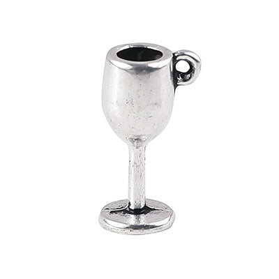 WINE GOBLET CHARM 15 MM SILVER - 20 PCS