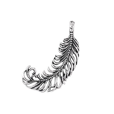 FEATHER CHARM 28 MM SILVER - 6 PCS
