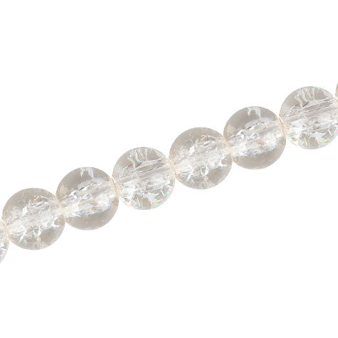 8 MM ROUND GLASS CRACKLE BEADS CLEAR  - 100 PCS