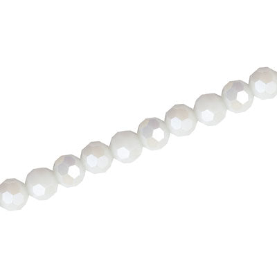6MM FACETED ROUND CRYSTAL BEADS - APPROX 98/PCS - WHITE ALABASTER