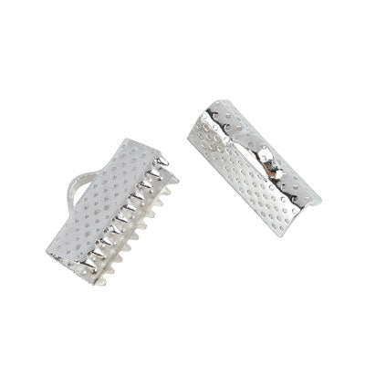 16 MM SILVER LEATHER ENDS - 22 PCS