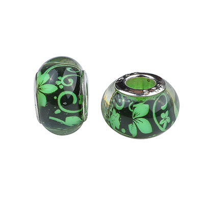 14 MM (5 MM HOLE) LARGE HOLE BEADS - GREEN & BLACK - 6 PCS