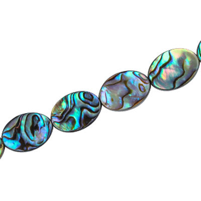 18 X 13 MM FLAT OVAL PAUA SHELL BEADS - 22 PCS