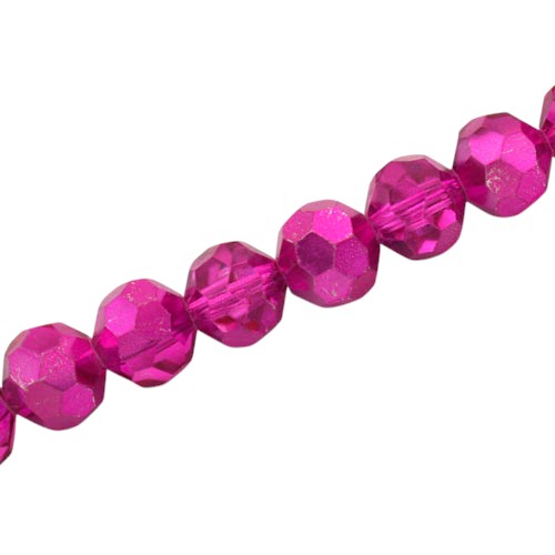10 MM FACETED ROUND BEADS APPROX 34/PCS - CRYSTAL METALLIC HOT PINK
