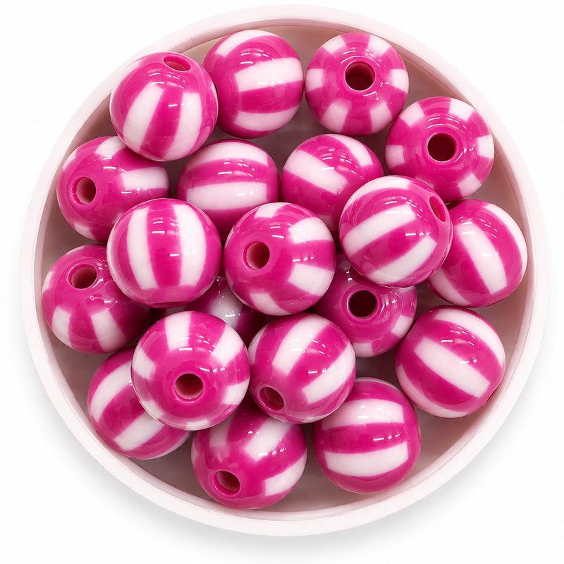 12mm Acrylic Round Stipe Beads - 20 Pieces