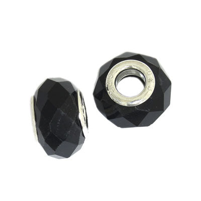 14 MM (5 MM HOLE) LARGE HOLE BEADS - JET - 6 PCS