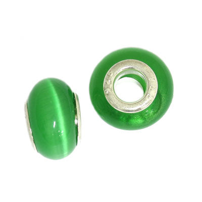 14 MM WITH (5 MM HOLE) LARGE HOLE BEADS - GREEN - 4 PCS