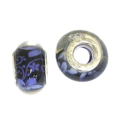 14 MM WITH (5 MM HOLE) LARGE HOLE BEADS - BLACK AND LIGHT PURPLE - 6 PCS