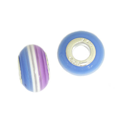 14 MM WITH (5 MM HOLE) LARGE HOLE BEADS - PURPLE WHITE AND BLUE - 6 PCS