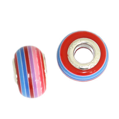 14 MM WITH (5 MM HOLE) LARGE HOLE BEADS - MIX COLOUR STRIPS - 6 PCS