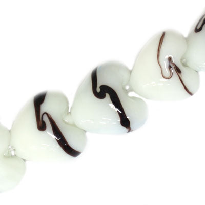 20 MM GLASS HEART BEADS - WHITE - 20 PCS