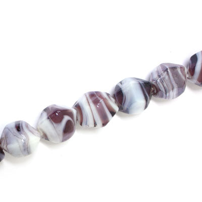 12 MM GLASS BEADS PLUM / WHITE SWIRL - 25 PCS