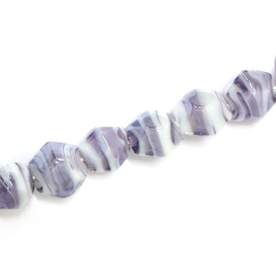 12 MM GLASS BEADS PURPLE  / WHITE SWIRL - 25 PCS