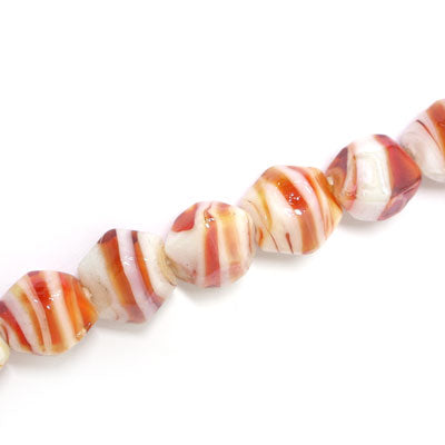 12 MM GLASS BEADS RED / WHITE SWIRL - 25 PCS