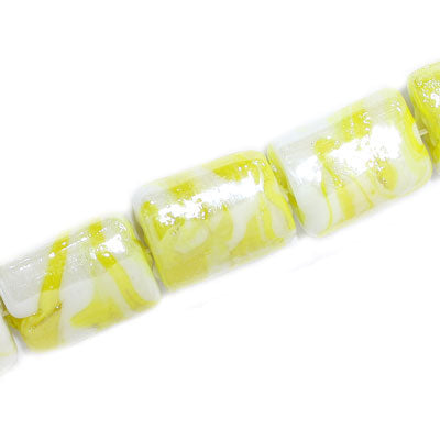 20 X 15 MM RECTANGLE GLASS BEADS YELLOW / WHITE SWIRL - 15 PCS