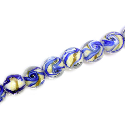 10 MM ROUND GLASS BEADS BLUE / WHITE - 20 PCS