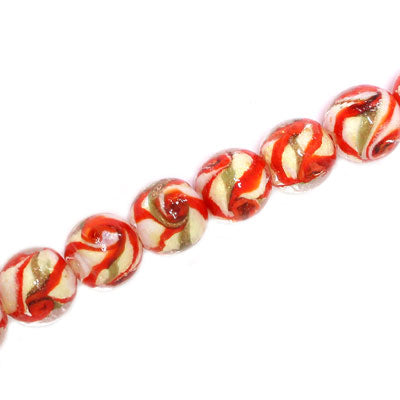 10 MM ROUND GLASS BEADS RED / WHITE - 20 PCS