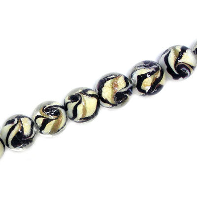 10 MM ROUND GLASS BEADS BLACK / WHITE - 20 PCS