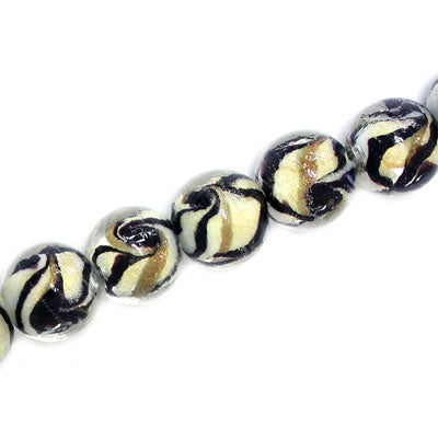 12 MM ROUND GLASS BEADS BLACK / WHITE - 15 PCS