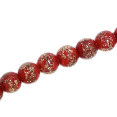 8 MM ROUND GLASS BEADS RED / COPPER FLECKS- 20 PCS