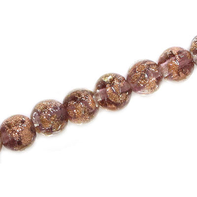 8 MM ROUND GLASS BEADS PLUM / COPPER FLECKS- 20 PCS