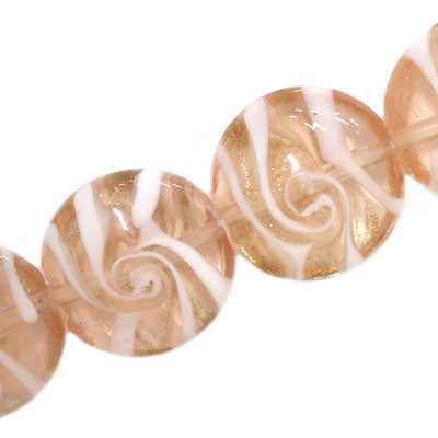 20 MM FLAT ROUND GLASS BEADS LIGHT CHAMPAGNE - 15 PCS