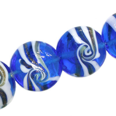 20 MM FLAT ROUND GLASS BEADS AQUA - 15 PCS