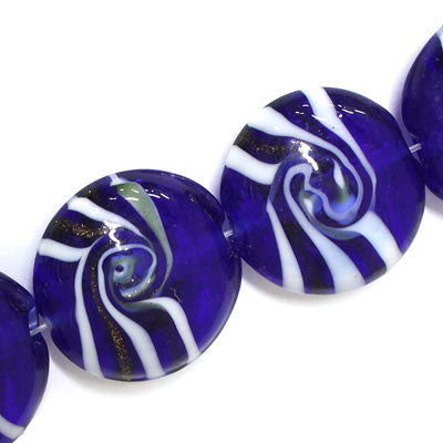20 MM FLAT ROUND GLASS BEADS ROYAL BLUE - 15 PCS