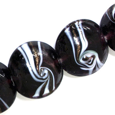 20 MM FLAT ROUND GLASS BEADS DARK PLUM - 15 PCS