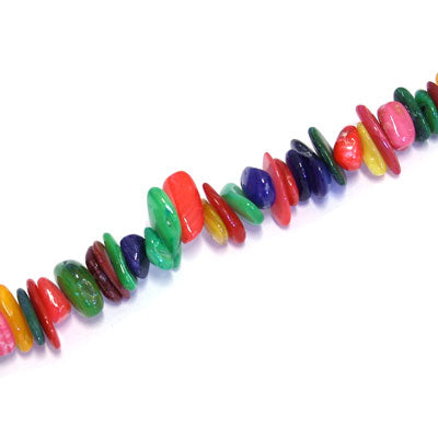 8 - 12 MM SHELL CHIP BEADS MIX COLOURS - 80 CM STRAND